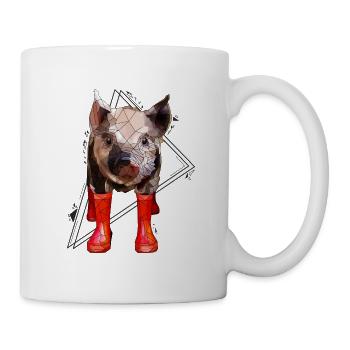 Low Poly Art: Schweinchen Funshirt & Gummistiefel - Tasse - Weiß - Rechts