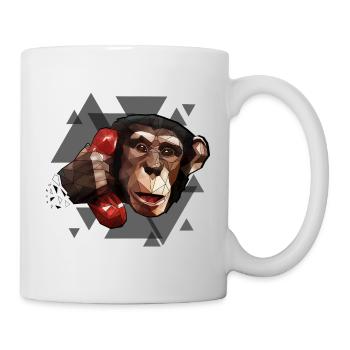 Affe am Telefon | Geometrisches Design Dreiecke - Tasse - Weiß - Rechts