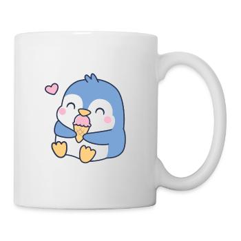 Le pingouin bleu mignon aime la crème glacée - Mug blanc - blanc - Droite