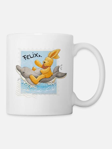 Felix der Hase reitet auf Delfin Briefmarke - Tasse - Weiß