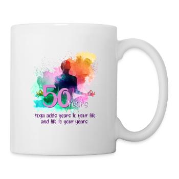 50th birthday of a woman who loves yoga - Mug - white - Right