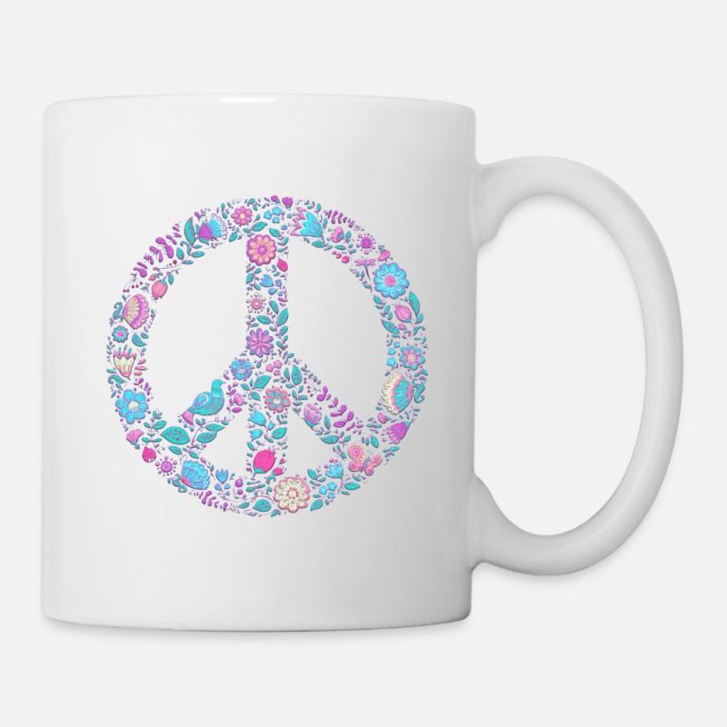 Flower Peace | Peacezeichen Geschenkidee - Tasse - Weiß