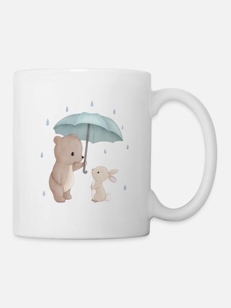 Bär Hase Regenschirm - Tasse - Weiß
