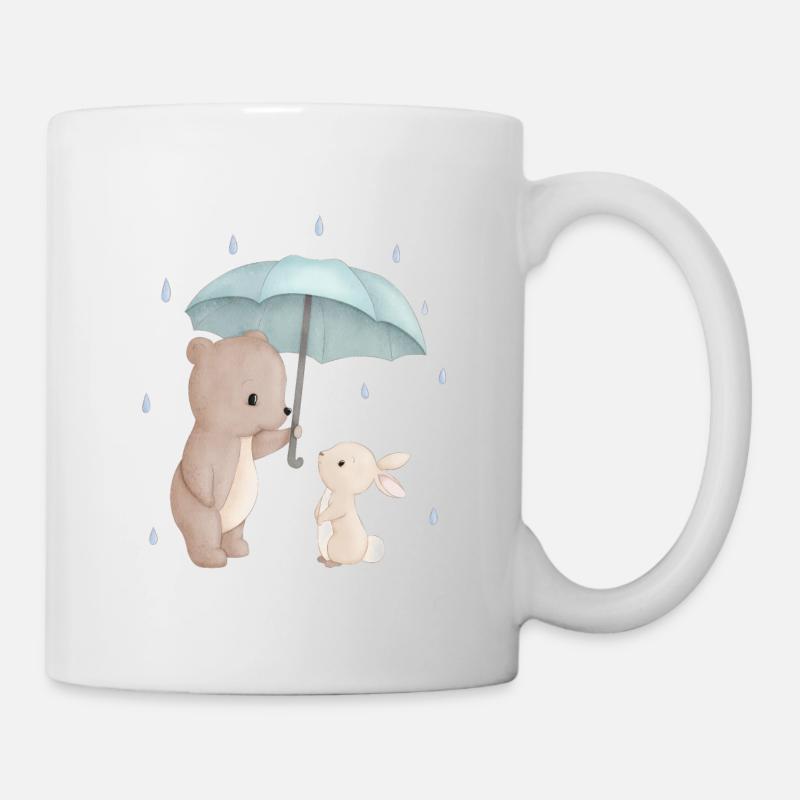 Bär Hase Regenschirm - Tasse - Weiß