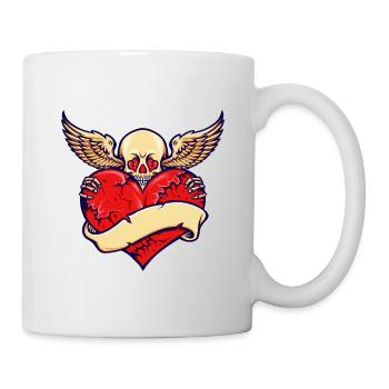 Broken Heart Skull Valentine Schädel mit Flügeln - Tasse - Weiß - Rechts