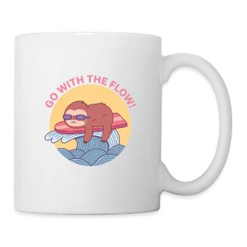 Go With The Flow, Faultier Chilling On Surfboard - Tasse - Weiß - Rechts
