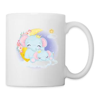 Cute elephant family on a cloud with moon - Mug - white - Right