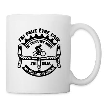 j'ai la tête dans le guidon ,vélo,cycliste - Mug blanc - blanc - Droite