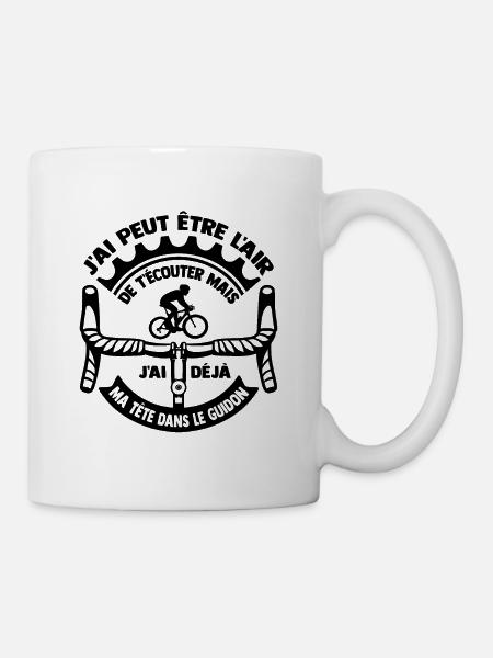 j'ai la tête dans le guidon ,vélo,cycliste - Mug blanc - blanc