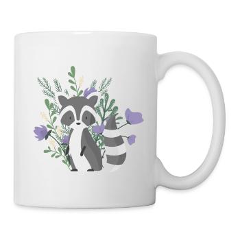 Ours mignon de ract avec des usines et des fleurs pourpres - Mug blanc - blanc - Droite