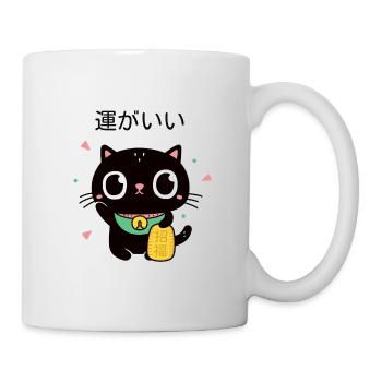 Kawaii Lucky Black Cat Maneki Neko - Mug - white - Right