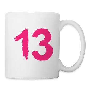 Zahl 13 Lieblingszahl Bürste Rosa - Tasse - Weiß - Rechts