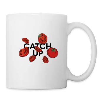 "catch up" statement: Ketchup collage with tomatoes - Mug - white - Right
