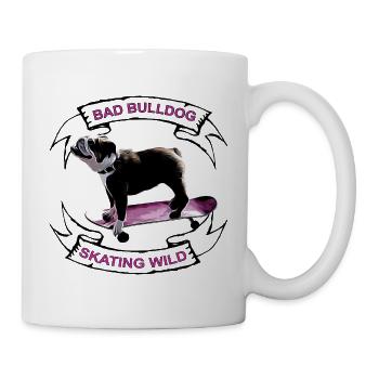 Bulldog skater « Bo » black - Mug blanc - blanc - Droite