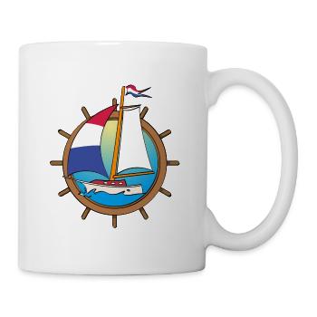 Illustration of a sailboat with Dutch flag - Mug - white - Right
