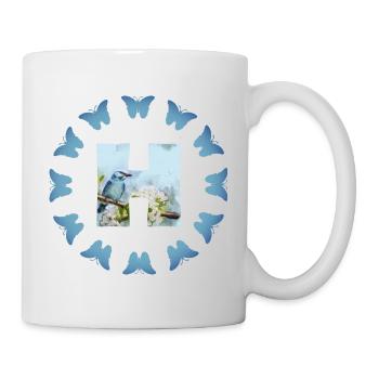 blüten blauer vogel h - Tasse - Weiß - Rechts