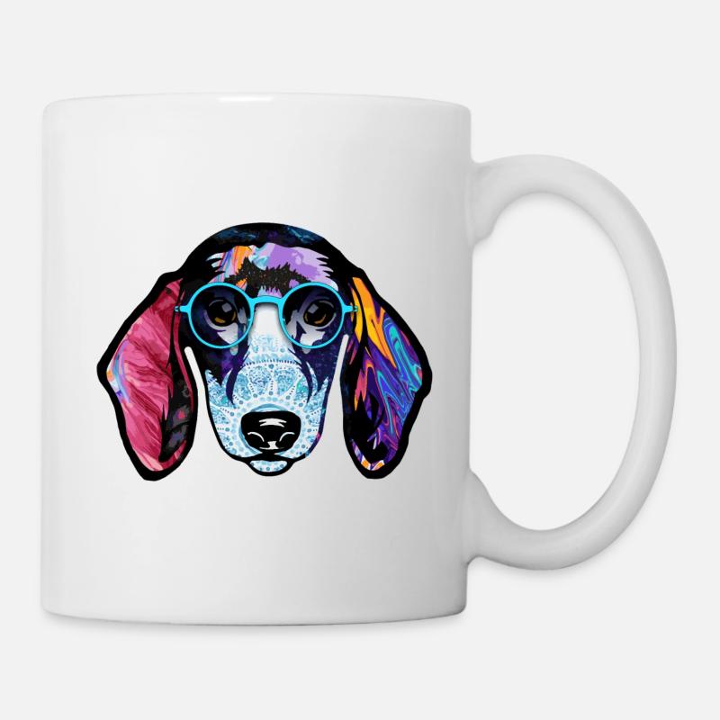Dachshund Dackel Teckel Brille leuchtende Farben - Tasse - Weiß