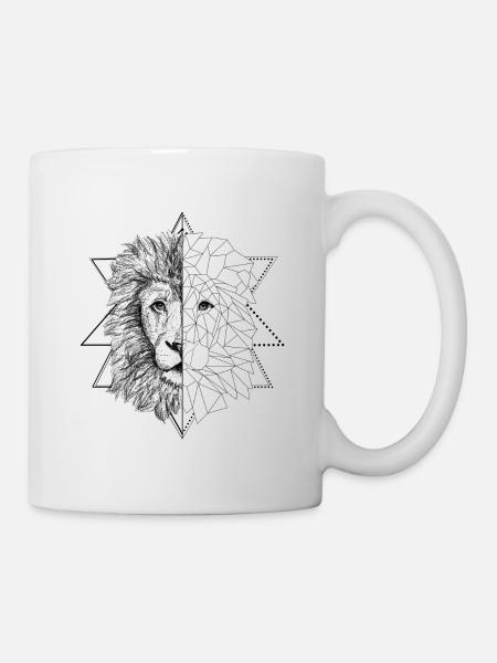 Schwarzer Tattoo inspirierter Löwe | Low Poly Art - Tasse - Weiß
