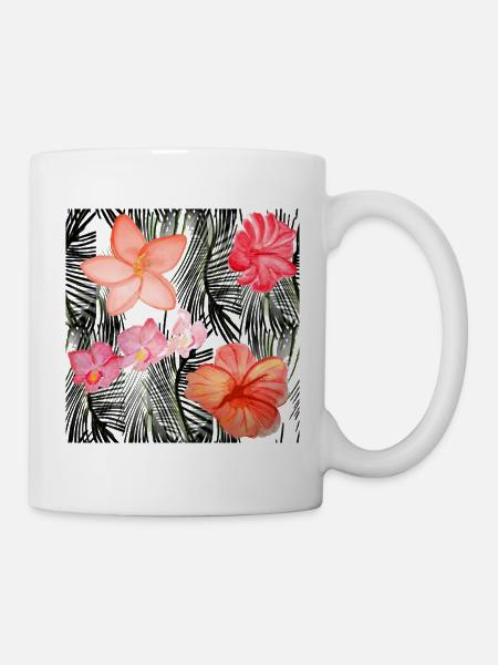 Motif fleurs tropicales aquarelle skiair - Mug blanc - blanc