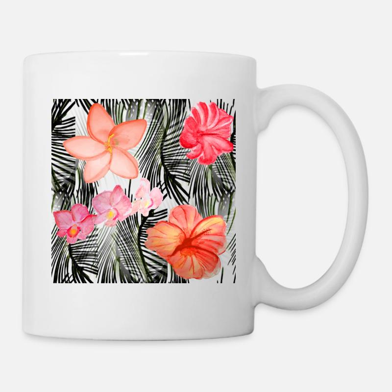 Motif fleurs tropicales aquarelle skiair - Mug blanc - blanc