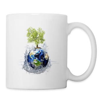 Weltkugel mit Baum und Wasserspritzer - Tasse - Weiß - Rechts