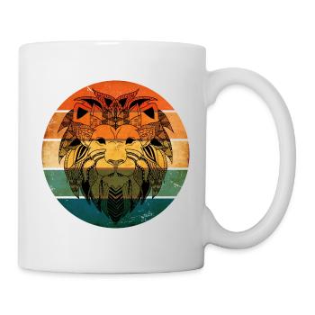 Retro Sunset Lion Face Mandala Style Africa Lion - Mug - white - Right