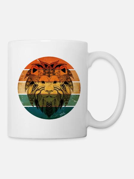 Retro Sunset Lion Face Mandala Stil Afrika Löwe - Tasse - Weiß