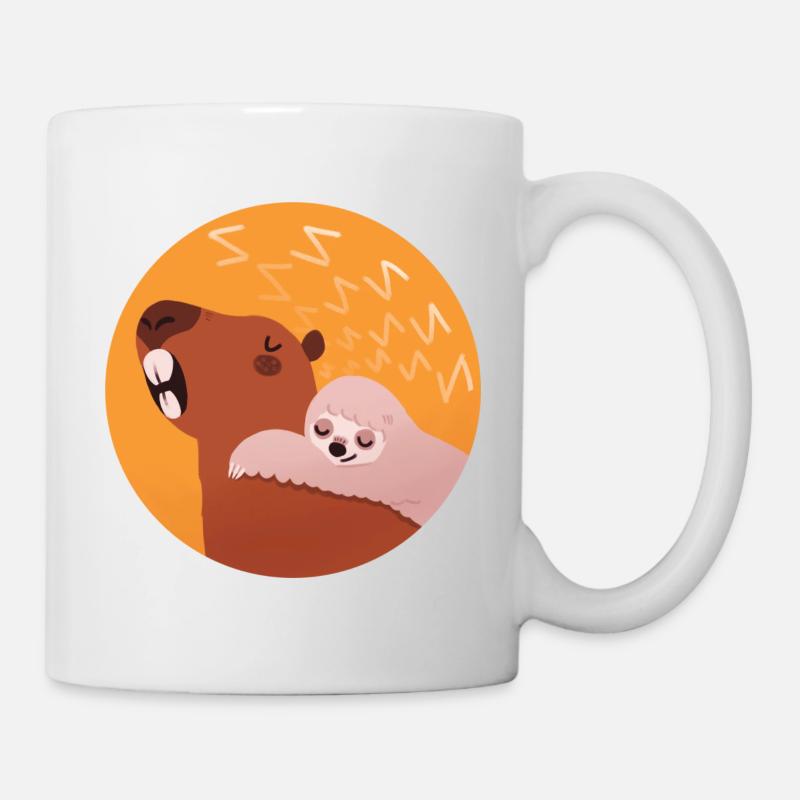 Schläfriges Capybara & Faultier - Tasse - Weiß