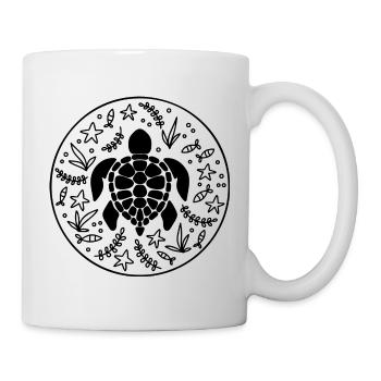 Tortue En Mer Dessin avec des plantes de mer - Mug blanc - blanc - Droite