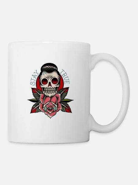 Stay True old school skull and roses - Mug blanc - blanc