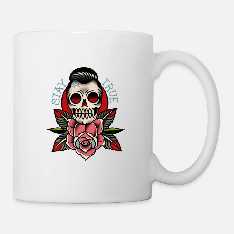 Stay True old school skull and roses - Mug blanc - blanc
