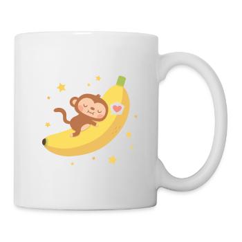 Cute Little Monkey Hugging Banana Moon - Mug - white - Right