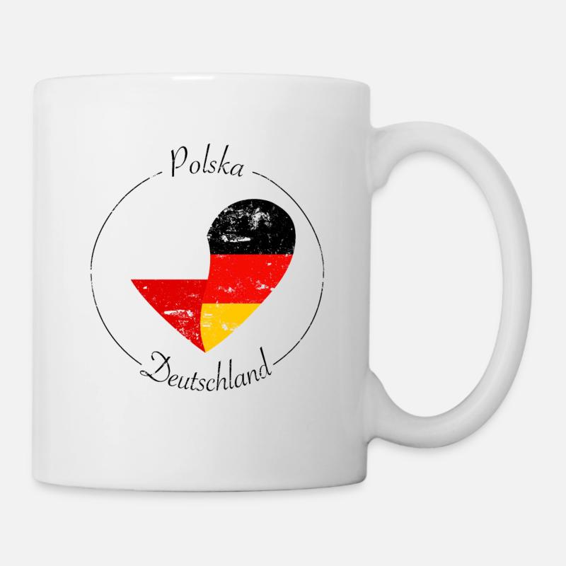 Flaggenherz Deutschland Polen Flagge - Tasse - Weiß