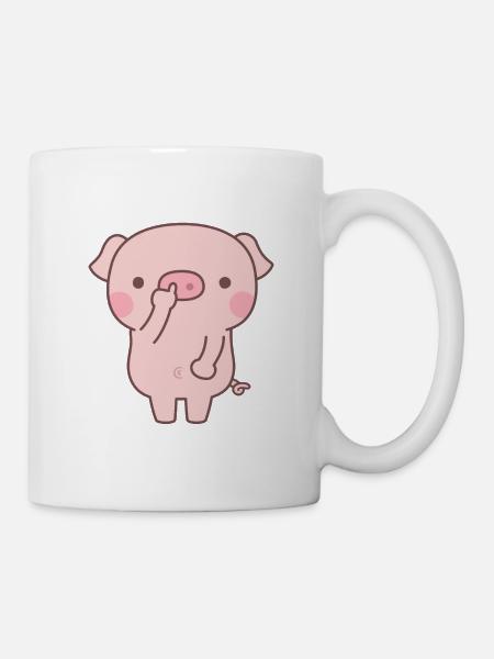 Mignon petit cochon cueillette nez Doodle - Mug blanc - blanc