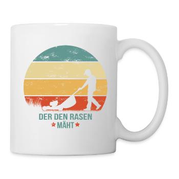 DER DEN RASEN MÄHT grunge Mann Rasenmäher Garten - Tasse - Weiß - Rechts