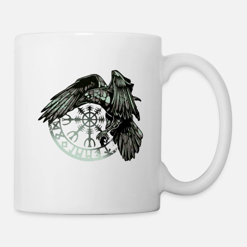 Corbeau viking vert et symbole runique - Mug blanc - blanc