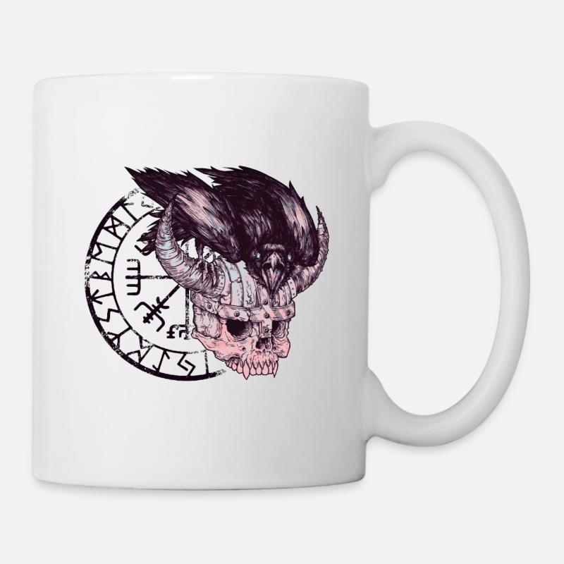 Corbeau viking skull et vegvisir symbole - Mug blanc - blanc