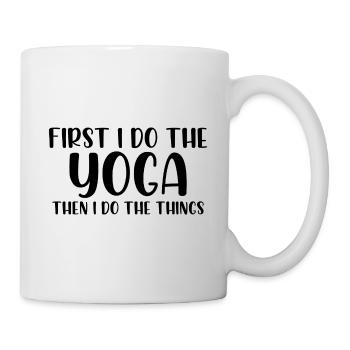 D’abord je fais le yoga puis je fais les choses - Mug blanc - blanc - Droite