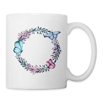 Blumenkranz & Schmetterlinge zum Personalisieren - Tasse - Weiß - Rechts