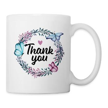 Merci - Blumenkranz & Herz danke Geschenk Frau - Mug blanc - blanc - Droite