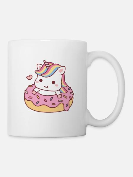 Süßes Einhorn im Donut Lustig - Tasse - Weiß