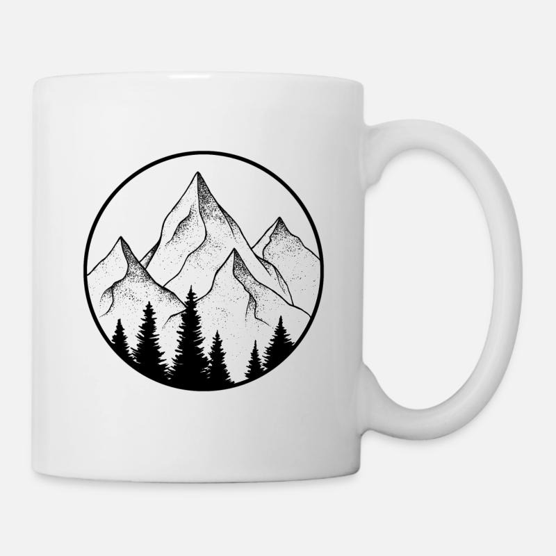 dessin montagne, logo rond - Mug blanc - blanc
