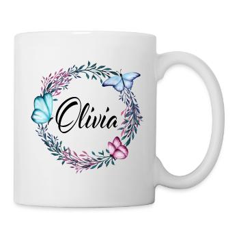 Olivia, name, lettering, flower wreath, gift - Mug - white - Right