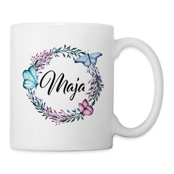 Maja, name, lettering, flower wreath, gift - Mug - white - Right