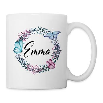 Emma, name, lettering, flower wreath, gift - Mug - white - Right