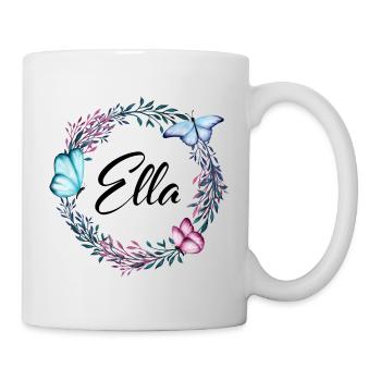 Ella, name, lettering, flower wreath, gift - Mug - white - Right