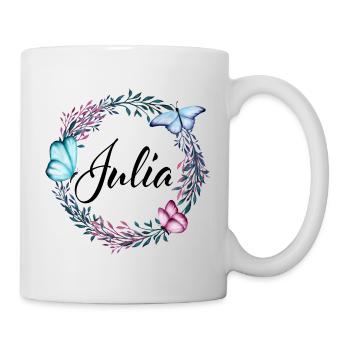 Julia, nom, lettrage, couronne de fleurs, cadeau - Mug blanc - blanc - Droite