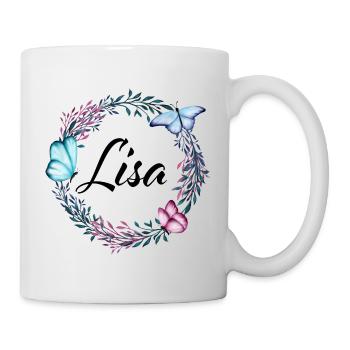 Lisa, nom, lettrage, couronne de fleurs, cadeau - Mug blanc - blanc - Droite