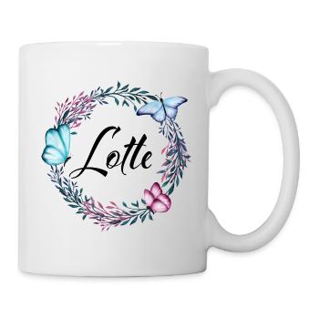 Lotte, name, lettering, flower wreath, gift - Mug - white - Right