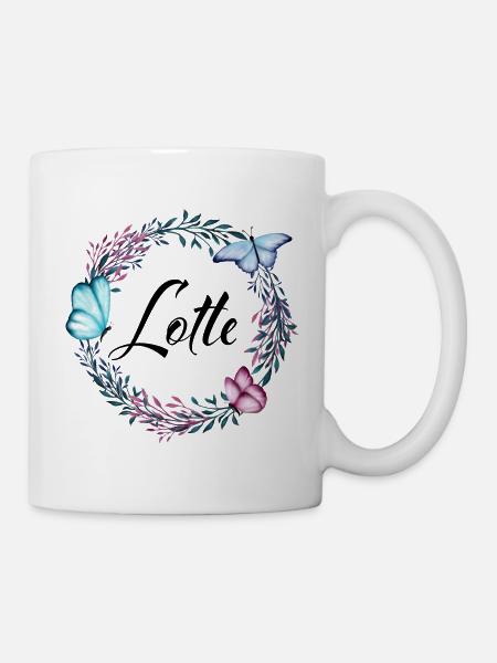 Lotte, Name, Schriftzug, Blumenkranz, Geschenk - Tasse - Weiß